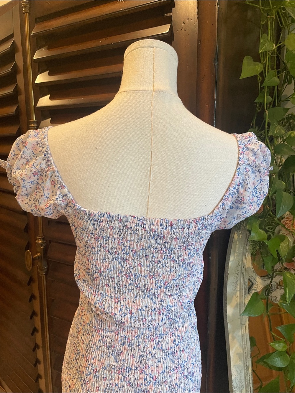 Altar’d State Smocked Floral Mini Dress in Light Blue Small - Picture 6 of 8